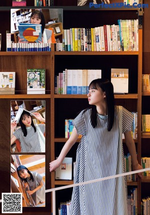 A magazine with a picture of a woman in a green dress.