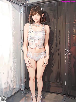 A girl in a white dress holding a bow and arrow.