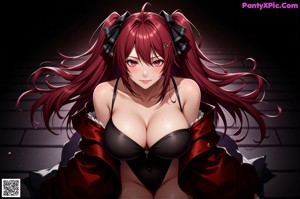 A naked anime girl standing in a bathroom next to a sink.